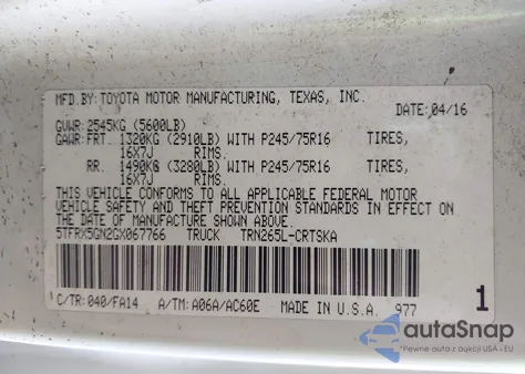 2016 Toyota Tacoma Sr из США, поврежденный, VIN 5TFRX5GN2GX067766